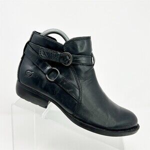 Born Kati Womens Ankle Booties Black Moto Harness Buckle Strap Size 6.5M